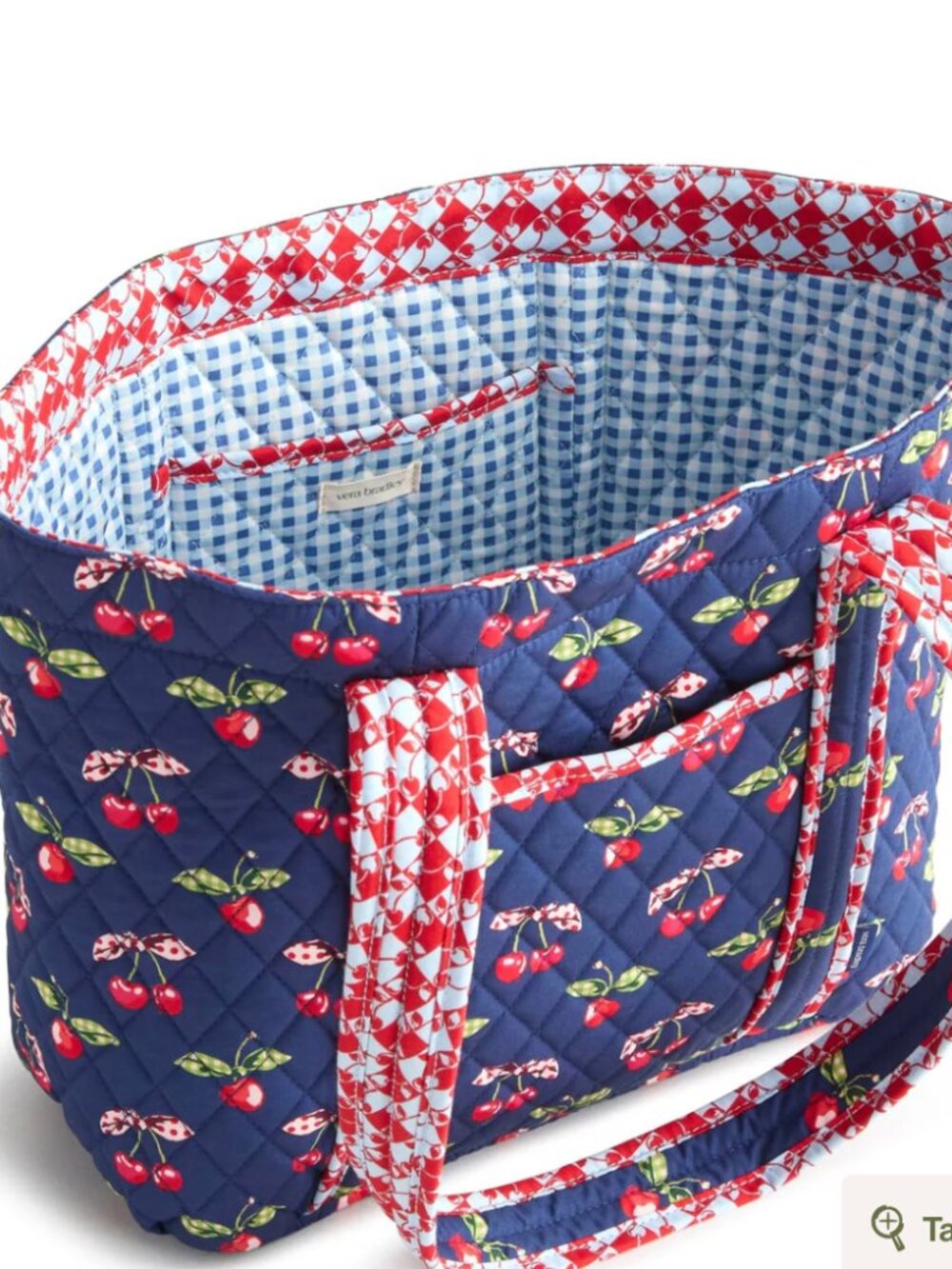 Vera Bradley Reversible Quilted Red, White, & Blue Gingham Cherry Print Tote NWT - Picture 2 of 8